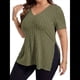 thumbnail image 1 of Blusas de Talla Grande para Mujer, Informales, con Cuello en V, Corta y Dobladillo Dividido, para Verano. Verde 5XL, 1 of 8