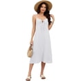 thumbnail image 4 of Fiophy 100% Linen Dress V Neck Tie Front Sleeveless Spaghetti Strap Summer Casual Midi Summer Beach Dresses,White, L, 4 of 8