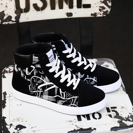 

Women‘s Random Print Mid Top Lace Up Sneaker Light Weight Round Toe Women‘s Shoes