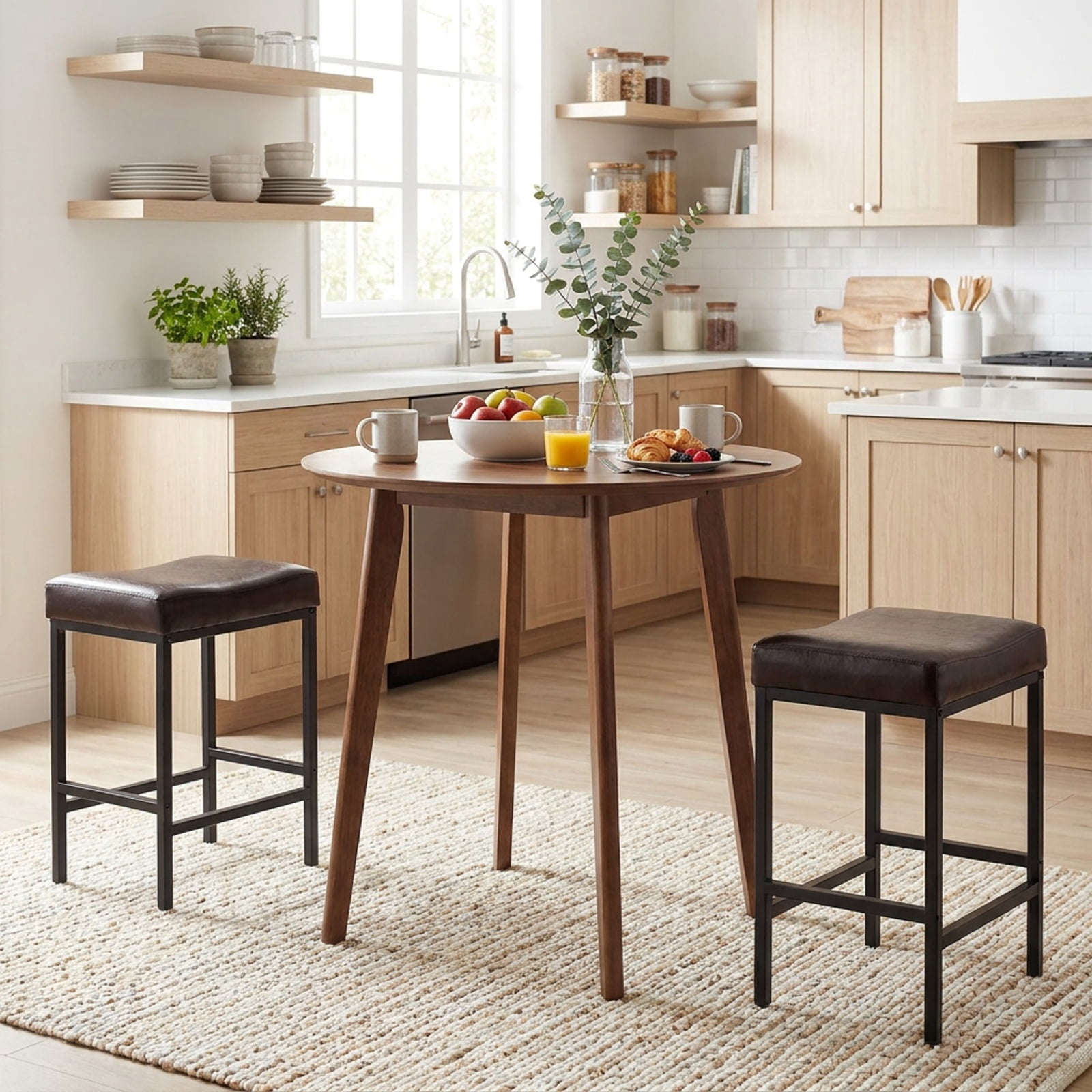 Furnibear Set of 2 25 Inch Counter Height Bar Chairs for Kitchen Island for Kitchen Island Counter Bar Pub Dining Home, Brown