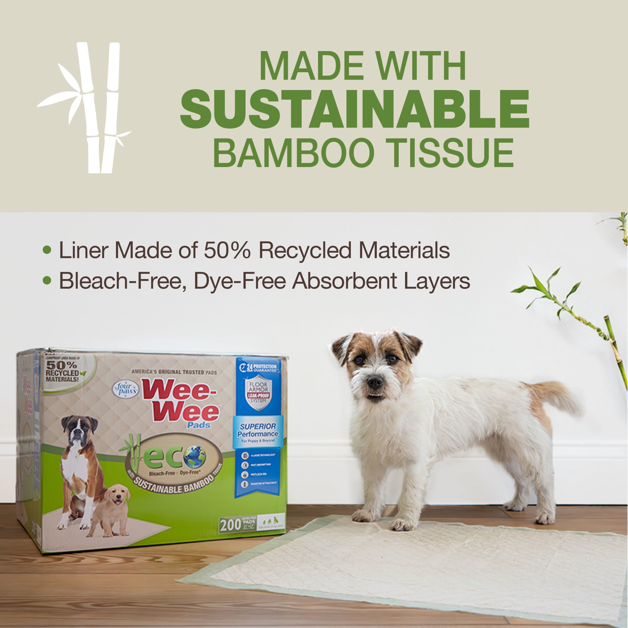 Four Paws Wee-Wee Superior Performance Eco Bamboo Dog Pee Pads 22" x 23" (100 Count)
