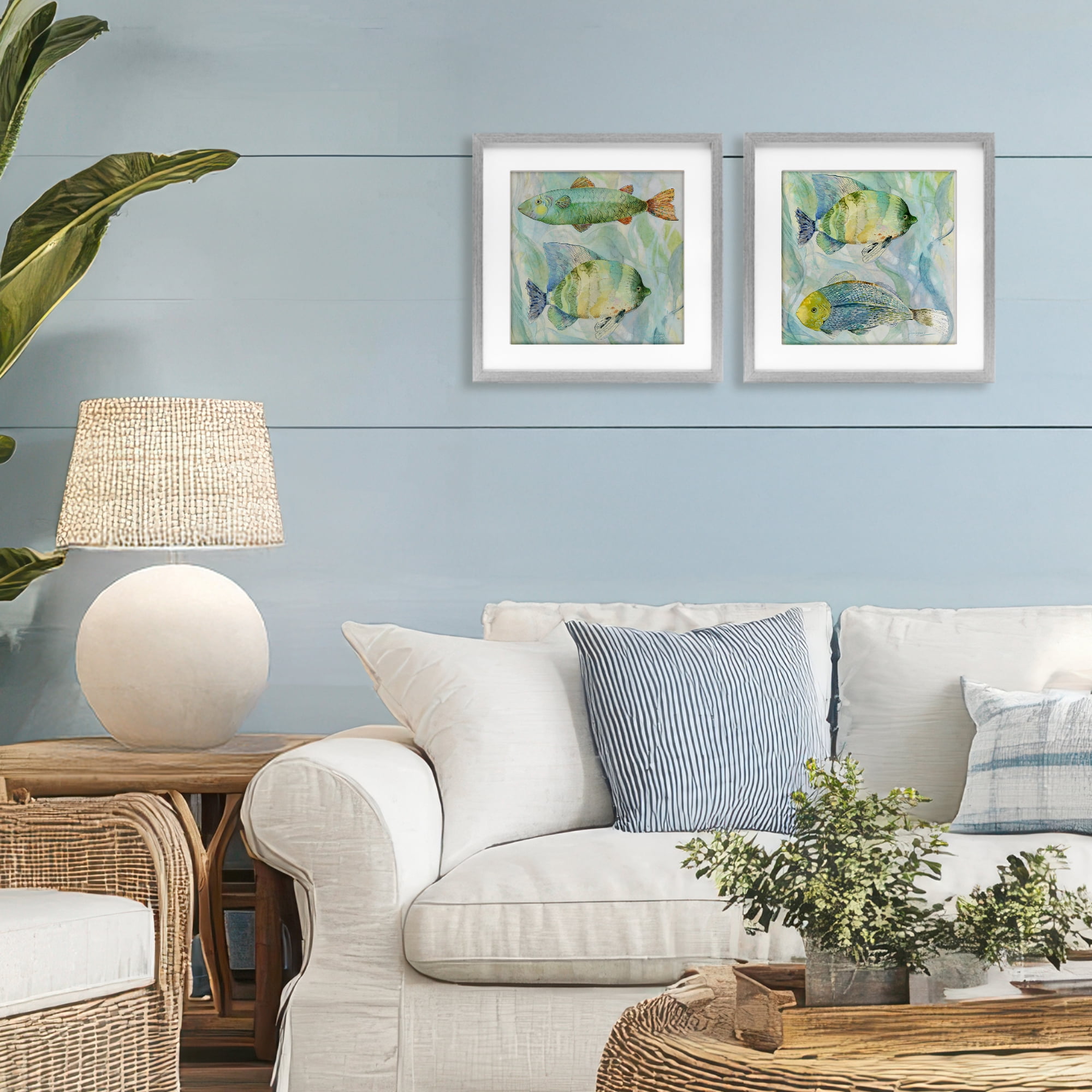 Stupell Industries Sweet Fish Aquatics 2 Piece Gray Framed Print Under Glass Set, design by Lorenzo Collective
