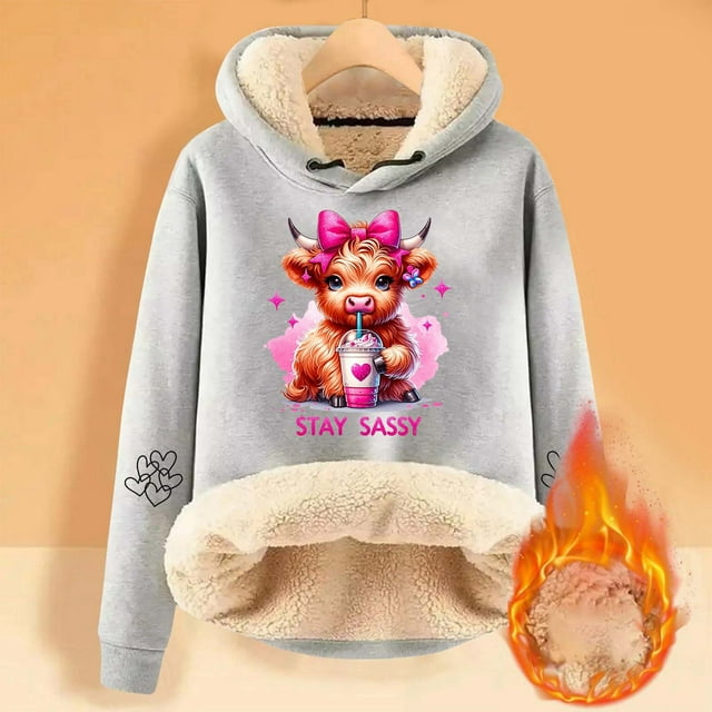 TINZ Ladies' Cattle Winter Thick Warm Warm Solid Color Color Lamb Hoodie Coat Long Sweatshirt Jacket plus Size Jacket Small Womens Sweatshirt