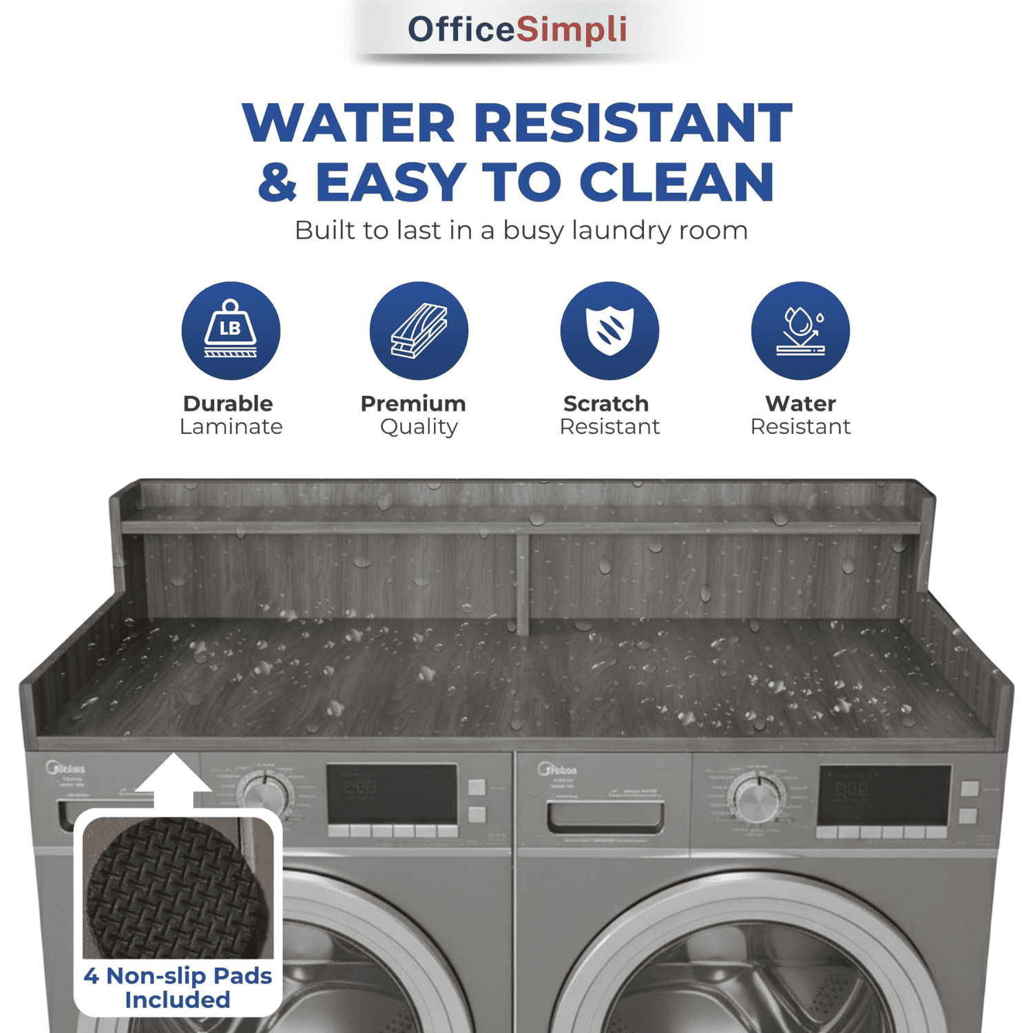 OfficeSimpli Large Washer Dryer Countertop with Shelf - 30 x 58 Inch - Made in USA Laundry Countertop Over Washer and Dryer with Non-Slip Pads, Storage Shelf, Laundry Topper Organizer, Iconic Maple