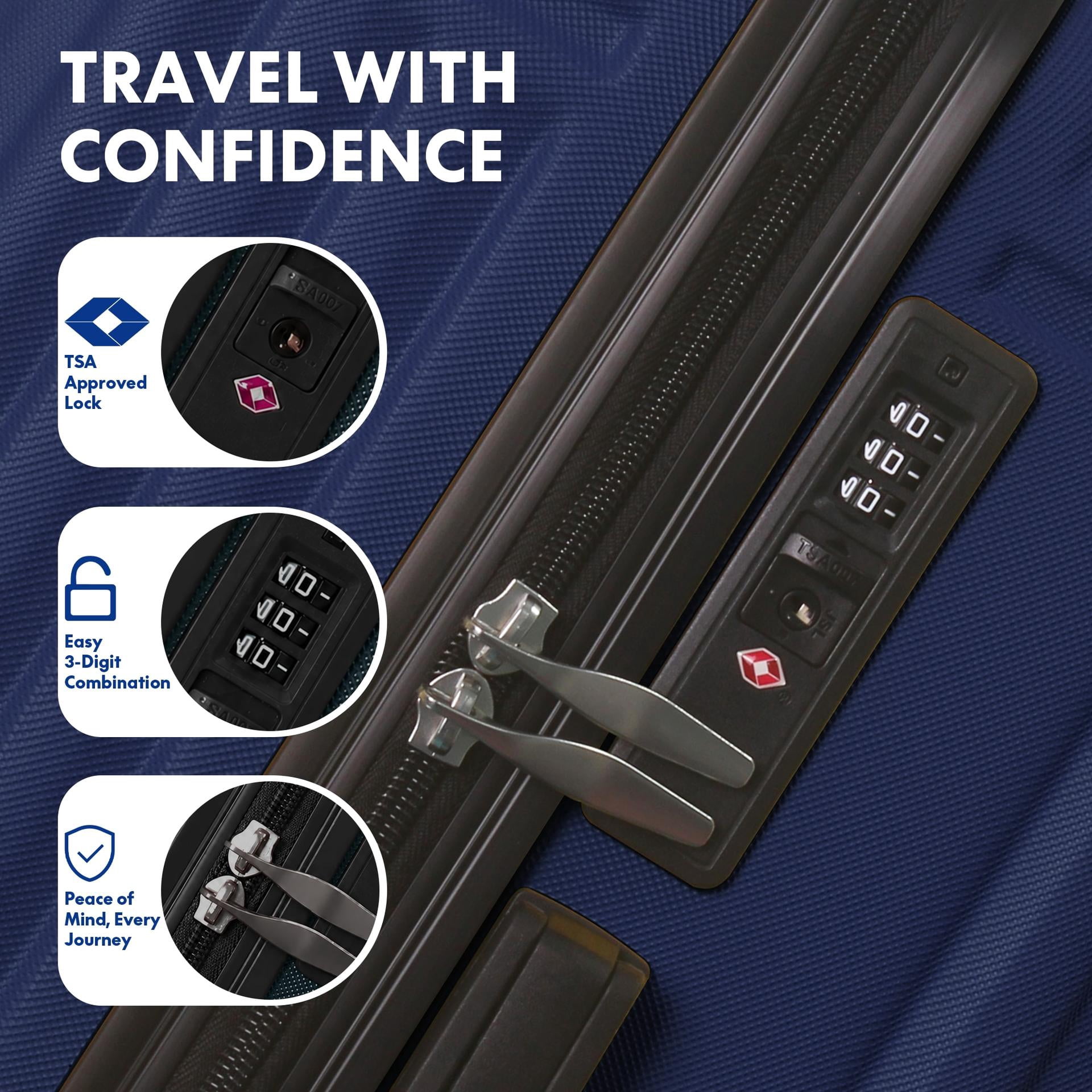 3-Piece ABS Hardshell Luggage Set - Lightweight Durable Suitcases with 4 Silent Spinner Wheels, TSA Lock & Scratch-Resistant Surface, 20"/24"/28", Navy Blue