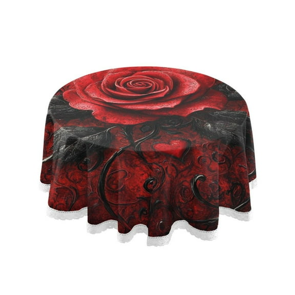 YAZAOO Round Tablecloth Design Rose Printed Pattern Tableclothes
