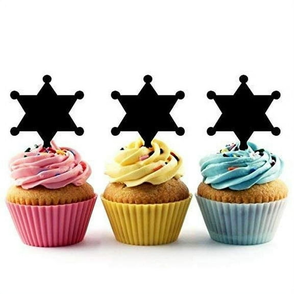 Whimsical Practicality's Sheriff Badge Silhouette Acrylic Cupcake Toppers 12 pcs