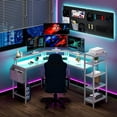 thumbnail image 5 of NEILA L Shaped Desk with Power Outlets & LED Lights, 65" Computer Desk with Full Monitor Stand & Storage Shelves, Corner Desk Gaming Desk, Ergonomic Home Office Desk, 5 of 6