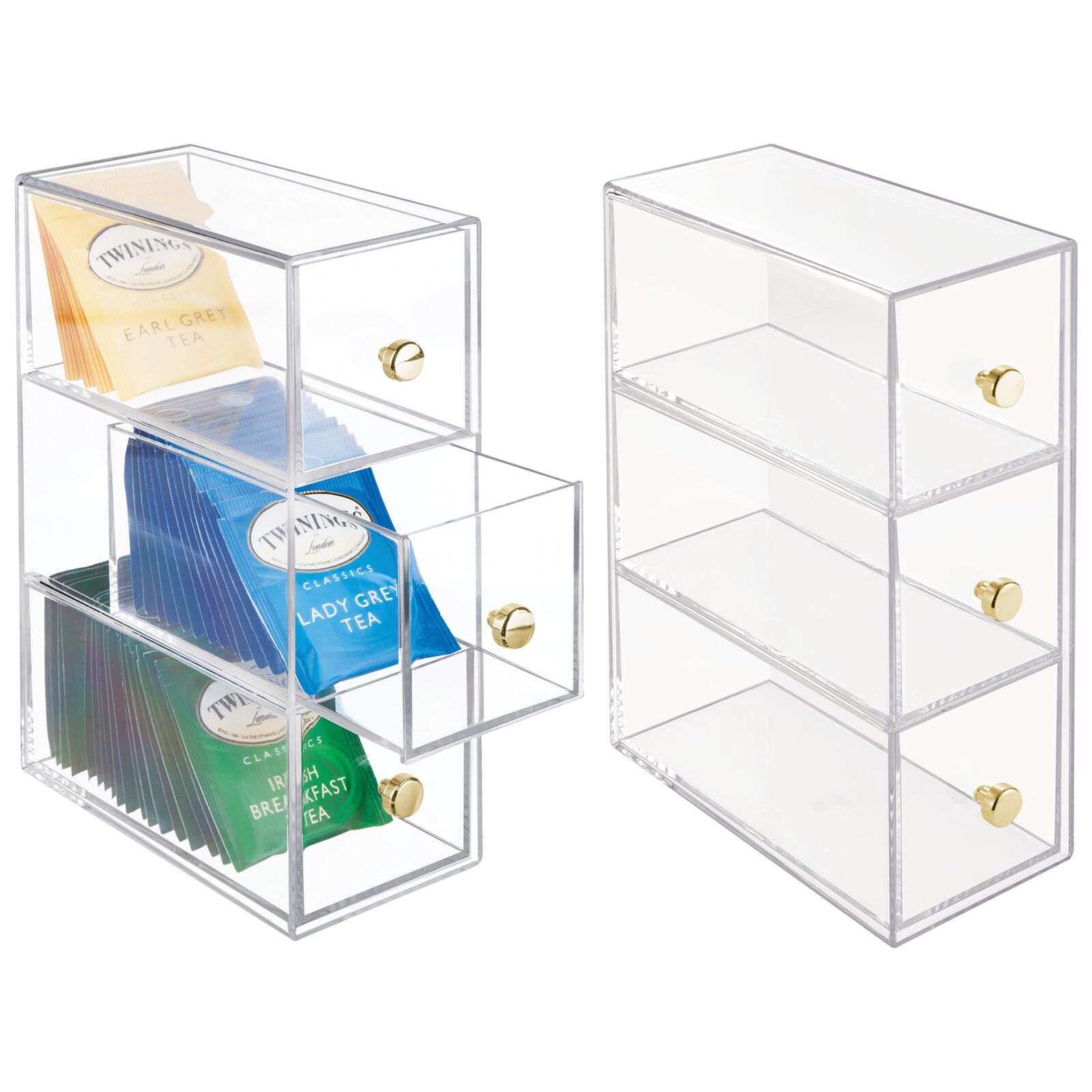 mDesign Plastic Kitchen Pantry Stackable Storage Organizer Container Station, 3 Drawers for