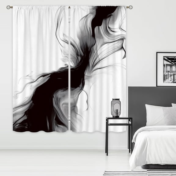 Black and White Marble Curtains 42Wx63H Inch Rod Pocket Abstract Modern Neutral Ombre Grey Minimalist Art Printed Elegant Ink Texture Living Room Bedroom Window Drapes Treatment 2 Panels