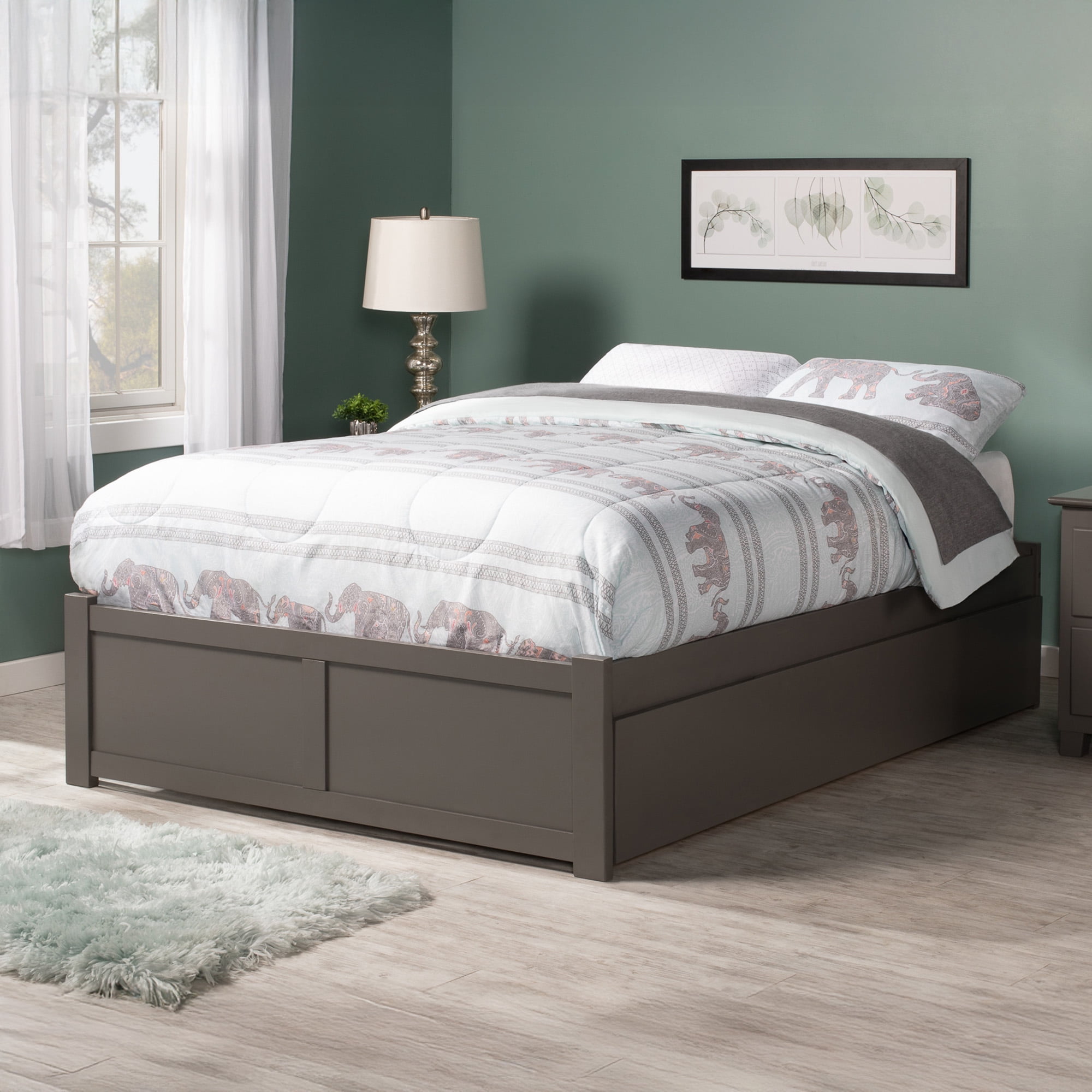 AFI Concord Full Solid Wood Platform Bed with Footboard & Twin Trundle, Grey