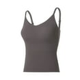 thumbnail image 4 of Summer Tank Tops For Women Plus Size Causal Solid Color Sleeveless Spaghetti strap V-Neck Pullover tops Women Camisoles With Built In Bras Under $7 Gray M, 4 of 6