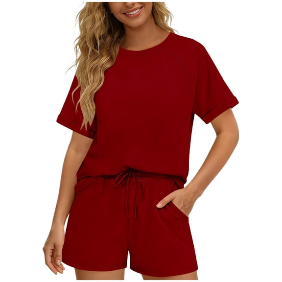 Mifsaly 2 Piece Short Sets for Women Summer Matching Casual Outfits Solid Color Crop Top and Drawstring Shorts with Pockets Work Everyday Loungewear XL