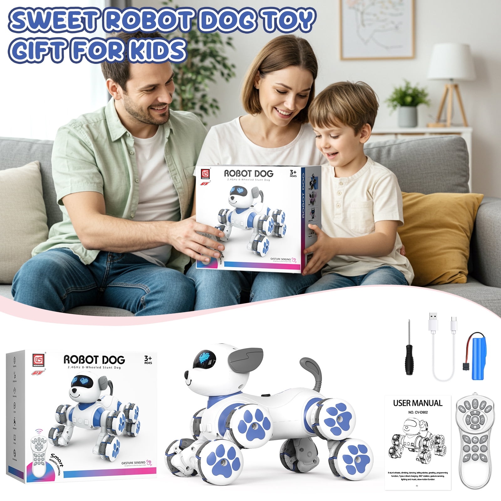 Robot Dog Interactive Toys : Remote Control Electronic Kitty Pets - Robotic Can Dancing Touch Program or Kids Age 3-10 Christmas/Birthday Surprise Gifts (BLUE)