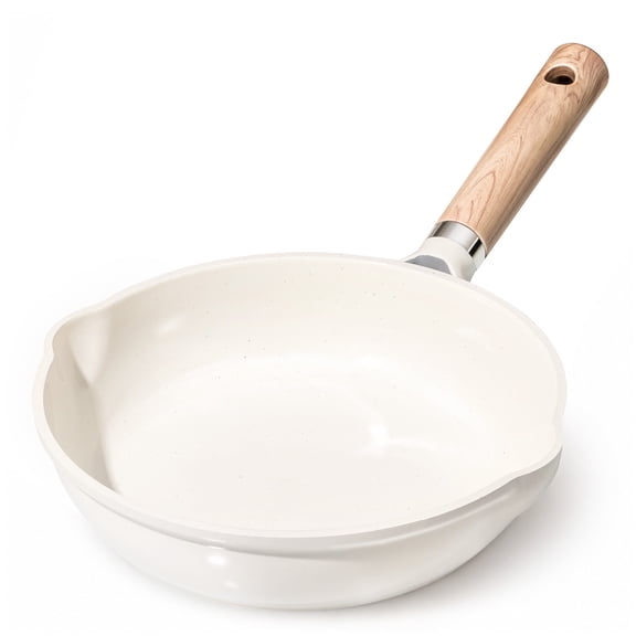 CAROTE Ceramic Nonstick Frying Pan 8" Skillet with Induction, Non Toxic Fry Pan, Egg Omelet Pan Compatible for All Stoves, Bon Appetit, White Granite