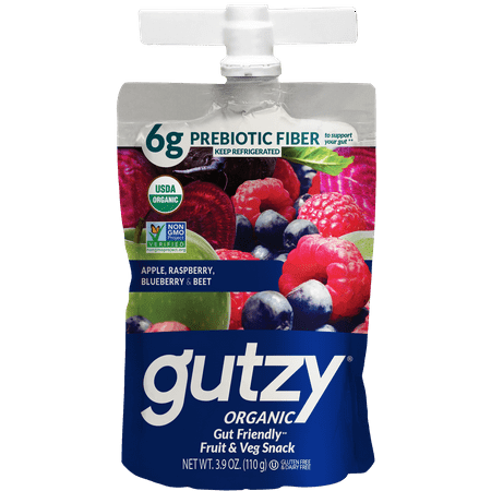 Gutzy Organic Gut Friendly Fruit & Veg Snack, Raspberry Blueberry & Beet, Plant Based, 3.9 oz