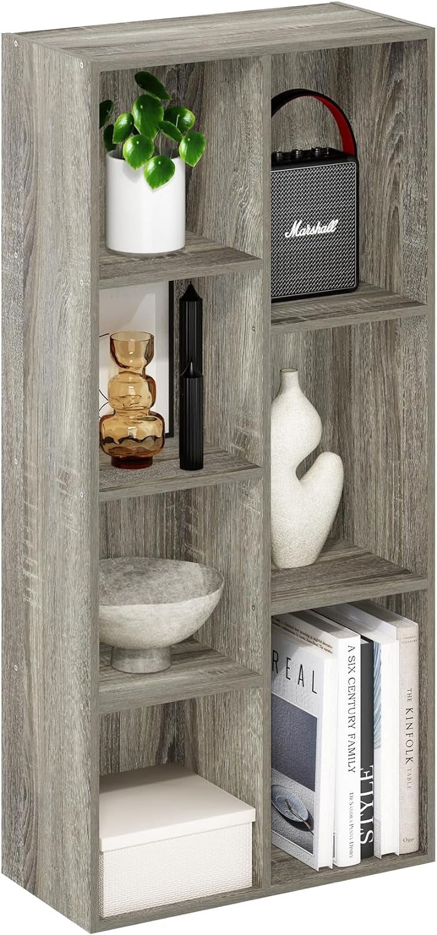 7-Cube 41.7" Wooden Reversible Open Bookcase for Office, Living Room, French Oak, Multifunctional Shelf Storage Organizer for Home Decor