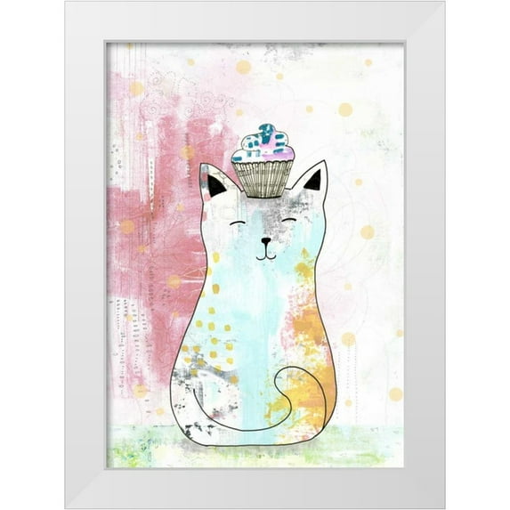 Ogren, Sarah 18x24 White Modern Wood Framed Museum Art Print Titled - Cat with Cupcake I