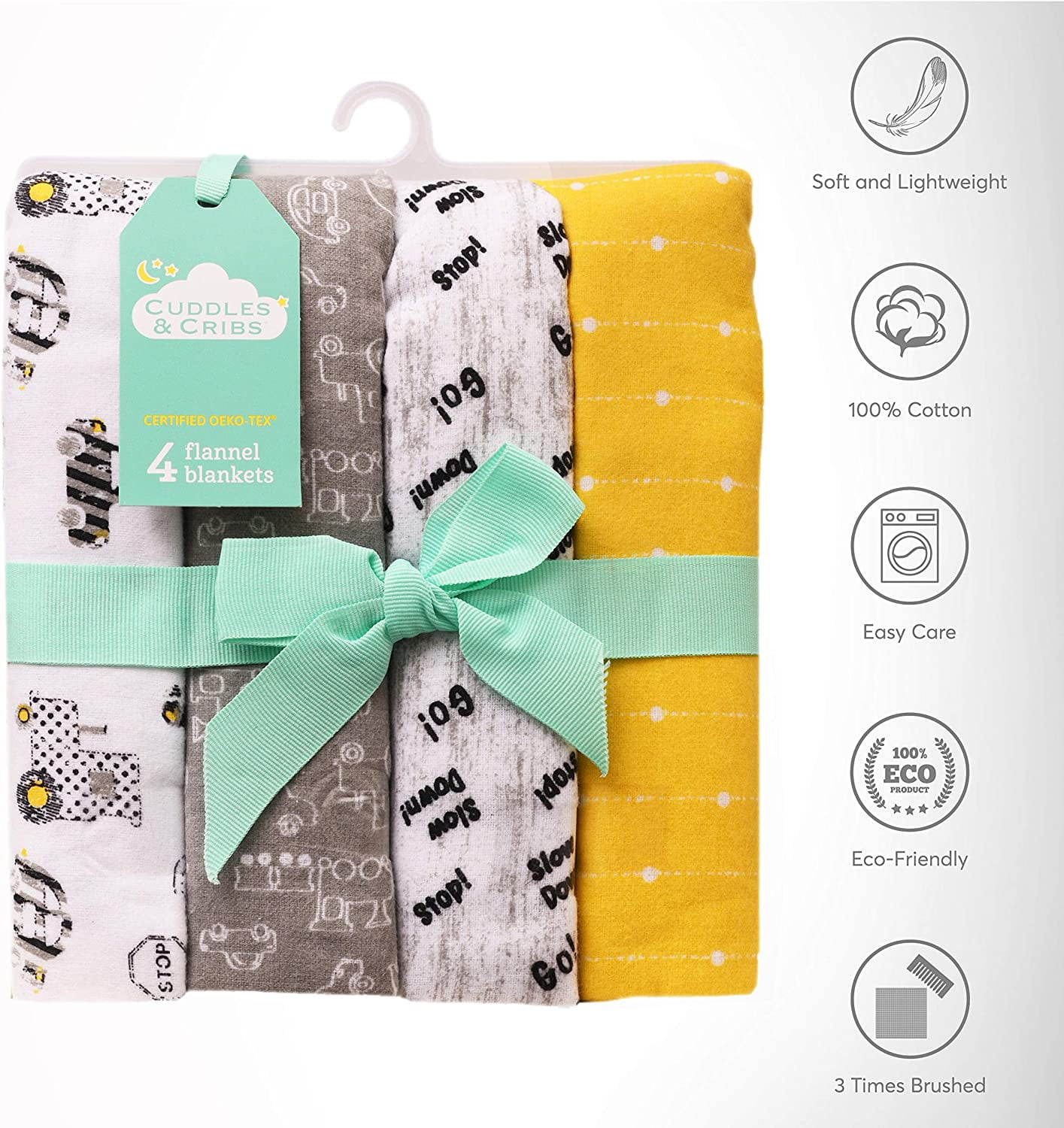 Cuddles & Cribs 4 Pack Flannel Baby Receiving Blankets 30 by 30 inch