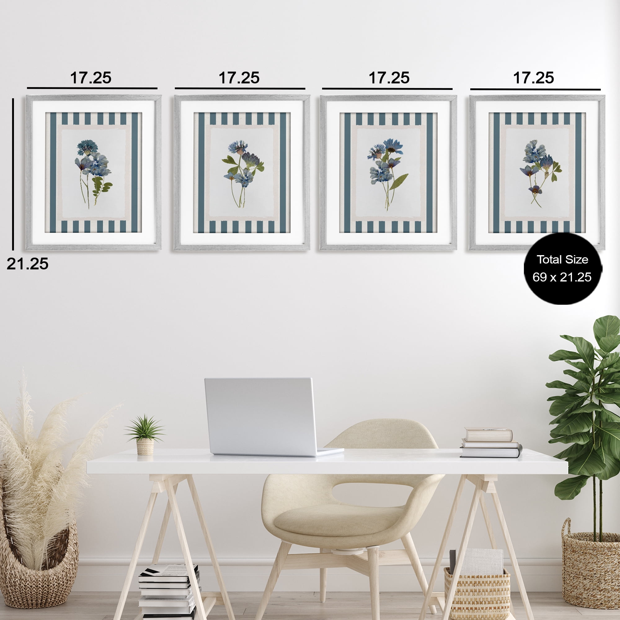 Stupell Industries Summer Memory Florals 4 Piece Gray Framed Print Under Glass Set, design by Val Rhodes