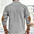 thumbnail image 3 of Men's Long Sleeve Sweatshirt Corduroy Spread Collar Elbow Panel Button Up Ribbed Pullover for Men with Elbow Patches Light Gray L, 3 of 7