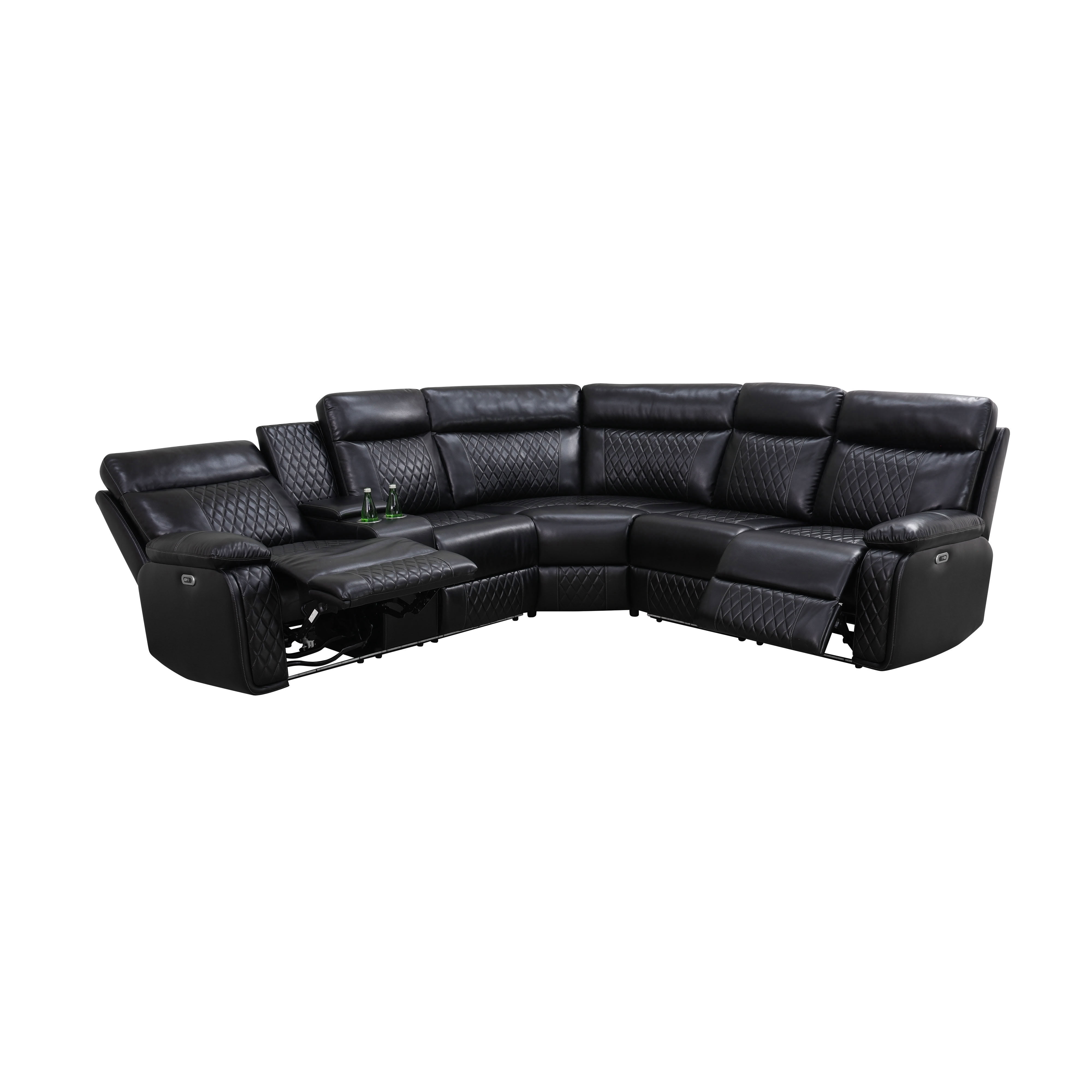 MAYEERTY Oversized Power Recliner Sectional Sofa, L-Shape Corner Couch with USB Charging, Storage Slot, Cup Holders & LED, Semi PU Leather for Living Room, Black