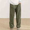 thumbnail image 5 of Dwelliawo Mens Vintage Ribbed Corduroy Straight Cargo Pants Drawstring Elastic Waist Baggy Loose Casual Streetwear Trousers with Patch Pockets Army Green S, 5 of 5