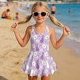 thumbnail image 3 of COEQINE Swim Dress for Girls with Built-in Liner & Flowy Skirt, Scoop U-Neck V-Back Playful Tankini Style Swimsuit for 5-6 Year Olds, Polyester Spandex Blend, Easter Bunny Daisy Violet, 3 of 8