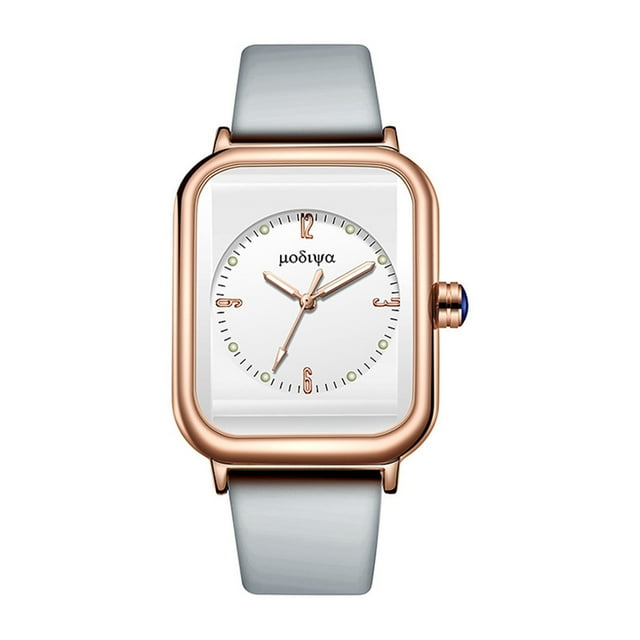 Women Watch Ladies Quartz Watch with a square dial encased in rose gold alloy and paired with a grey silicone adjustable strap. Features luminous hands for night light visibility and high-accuracy quartz movement for precise time-checking. A sweet wristwatch suitable for casual and formal occasions.