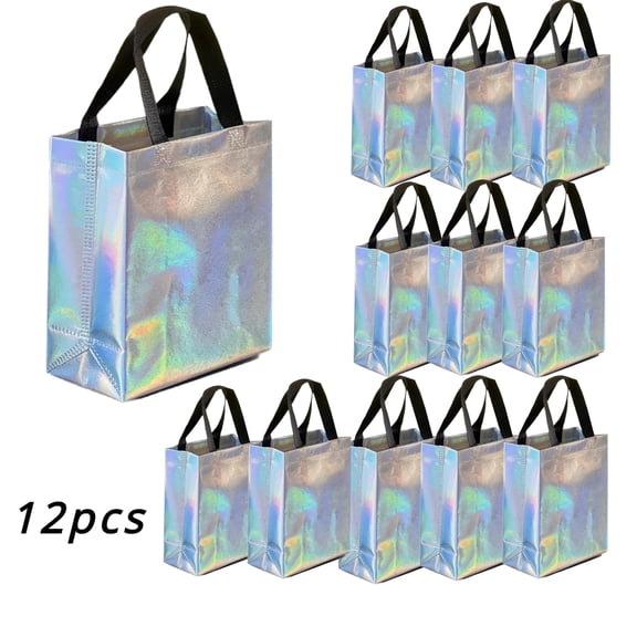 Iridescent Gift Bags 12Pack Reusable Gift Bags with Handles for Easter,Mother's Day(10x8x4in)
