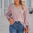 thumbnail image 5 of HAPIMO Sales Womens Slim Shirt Casual V Neck Lace Stitching Solid Color Long Sleeved Loose Tunic Shirt Daily Tops Teen Grils Fashion Clothes Hot Pink M, 5 of 9