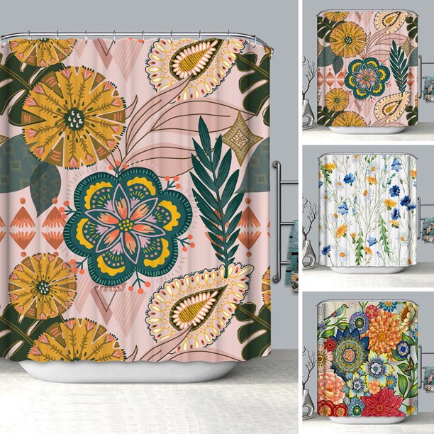 Muyoka Cortina de ducha Boho 180x180CM Cortina de baño floral con 12 ganchos, conjunto de cortina de ducha impresa de tela de poliéster impermeable Muyoka Hogar
