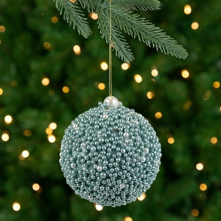 Northlight Glitter Beaded Christmas Ball Ornament - 4" - Seafoam Green