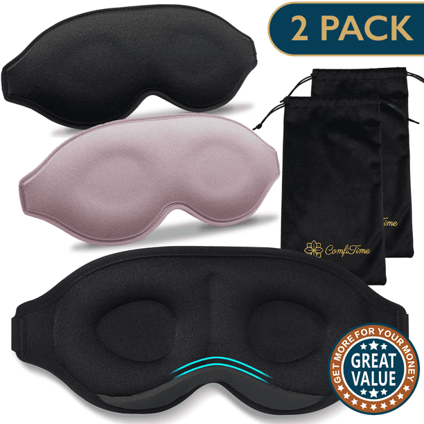 ComfiTime Máscara para Dormir en Paquete de 2: Máscara para Dormir 100 % Opaca, Cubre Ojos para Hombres y Mujeres, Antifaz para Contorno con Deflector Nasal, Suave y Liviana, sin Látex