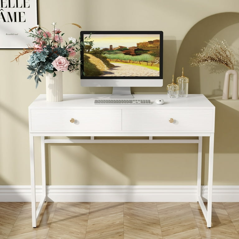Tribesigns computer desk modern simple 47 inch home office sales desk study table writing desk with 2 storage drawers