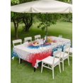thumbnail image 4 of Outdoor Tablecloth with Umbrella Hole for Patio/Picnic/Party/Camping, Patriotic 250 Waterproof Table Cloth Rectangle Table Cover Washable, Blue Red Fireworks American Cream Wood (60"x 84"), 4 of 9
