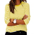 thumbnail image 2 of BUIGTTKLOP 3/4 Length Sleeve Womens Tops Crewneck T Shirts Striped Loose Fitting Basic Tees Tops, 2 of 6