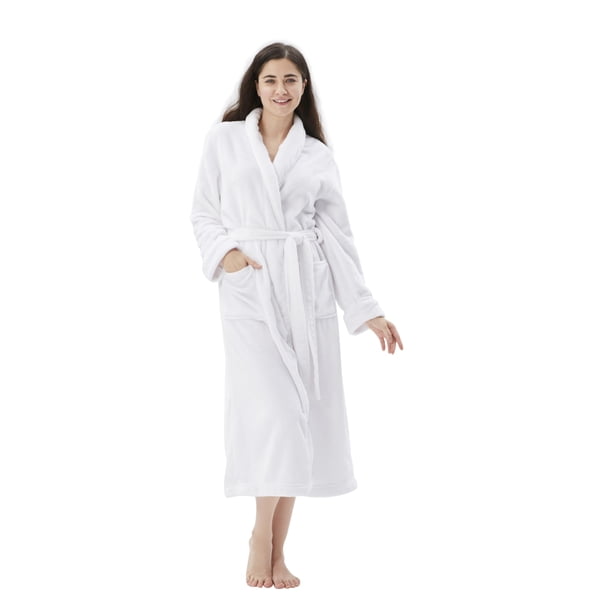 Bata COOVA Premium de felpa para mujer, suave franela, color blanco cálido