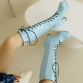 thumbnail image 4 of Metallic Knee High Combat Boots for Women Punk Gothic Leather Platform Chunky Heels Tall Riding Dress Boots, 4 of 7