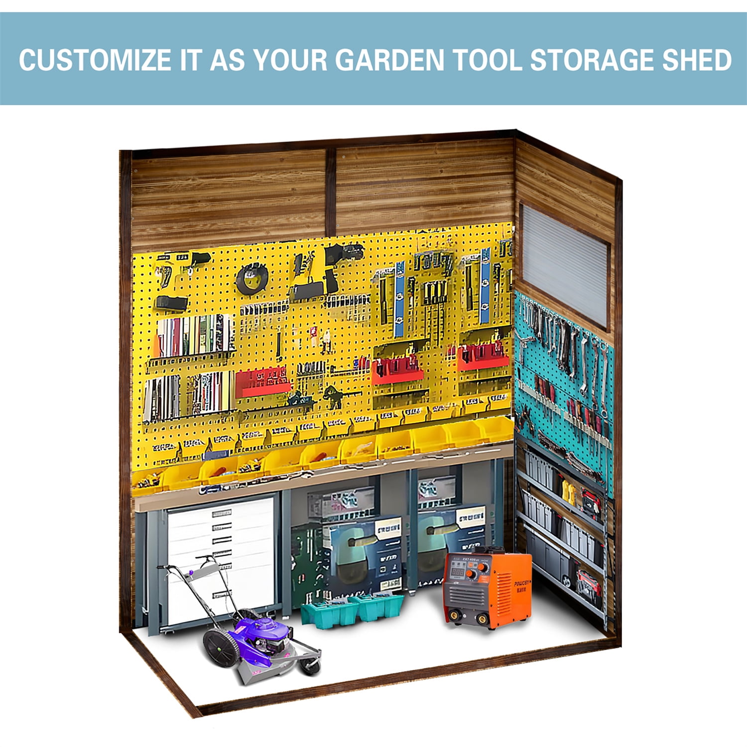 HighSound 3x5 FT Outdoor Storage Shed with Lockable Sliding Doors, Wood Heavy-Duty Metal Tool Shed, Waterproof and Anti-Corrosion, Air Vents for Garden, Backyard, Patio, and Lawn