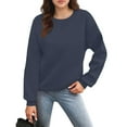 thumbnail image 3 of Mohiass Sweatshirts for Women No Hood Plain Fall Long Sleeve Pullover Casual Crewneck Trendy Side Pockets Shirts Navy S, 3 of 5