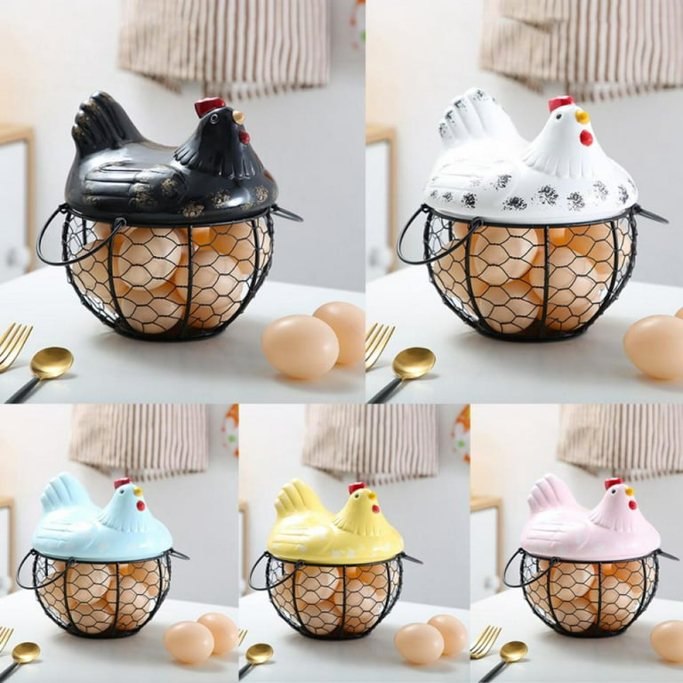 Wiueurtly Kitchen Decor Egg Holder Countertop Storage Baskets for Fresh Eggs Vintage Iron Chicken Basket to 7 American Style Rural Handicrafts(3 Colors), Size
