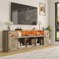 thumbnail image 3 of ChVans 95" Farmhouse TV Stand for 90/100"TV with LED Lights & Power Outlets, Large Entertainment Center w/2 Barn Doors Storage Cabinet & 6 Semi-Open Compartments for Living Room, Grey, 3 of 9