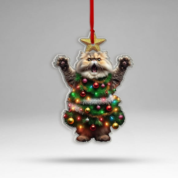 shiyou-Persian Cat Christmas Ornaments, Funny Cat Tree Ornament, Cat Gift for Pet Cat Lover, Cat Acrylic Ornament for Xmas Tree Decor, Pet Kitten Ornament, Persian Gift for Cat Owners Cat Mom Cat Dad