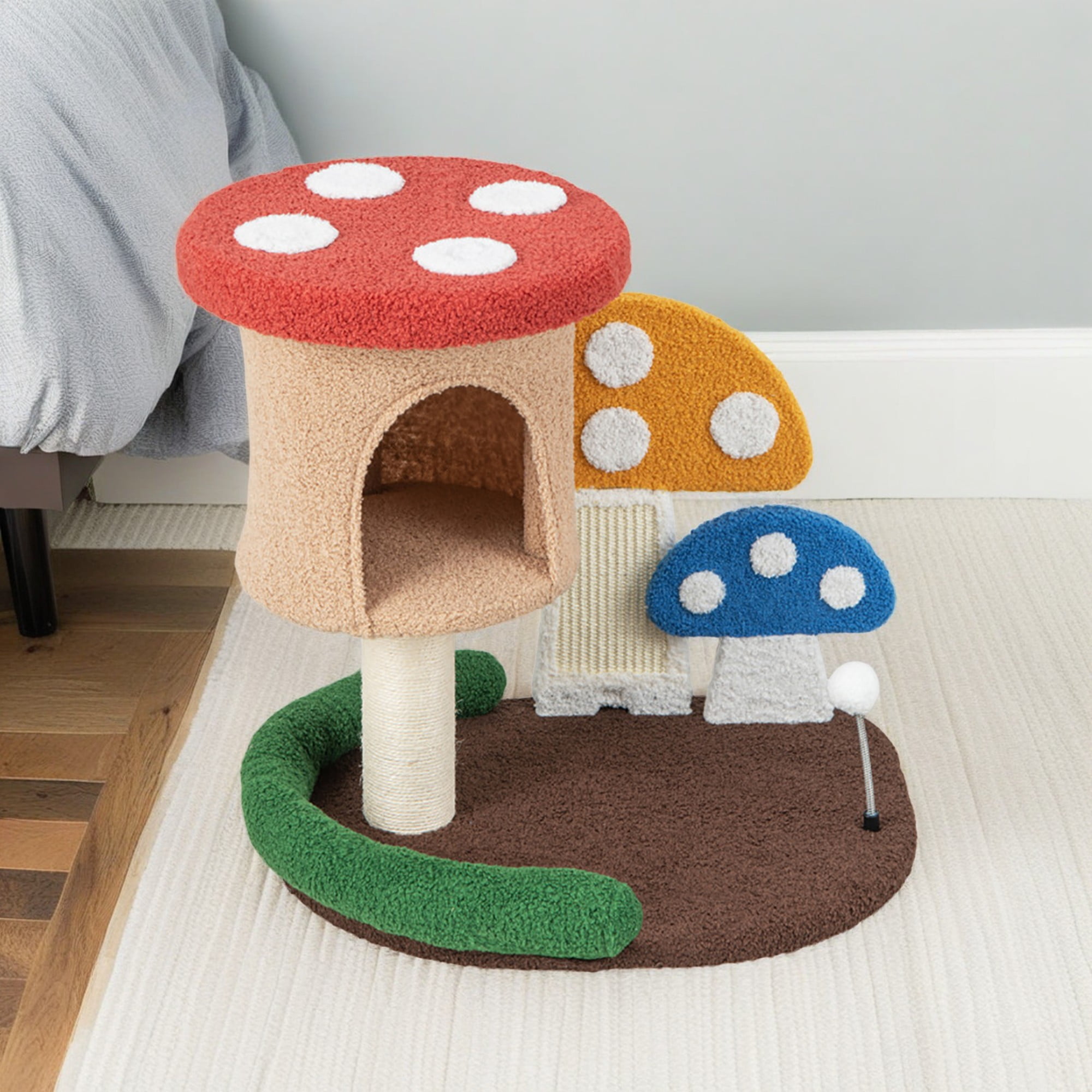 Kadyn 23" Cat Tree House, Small Cat Condo with Sisal Scratching Post, Mushroom Cat Tower, Multicolor