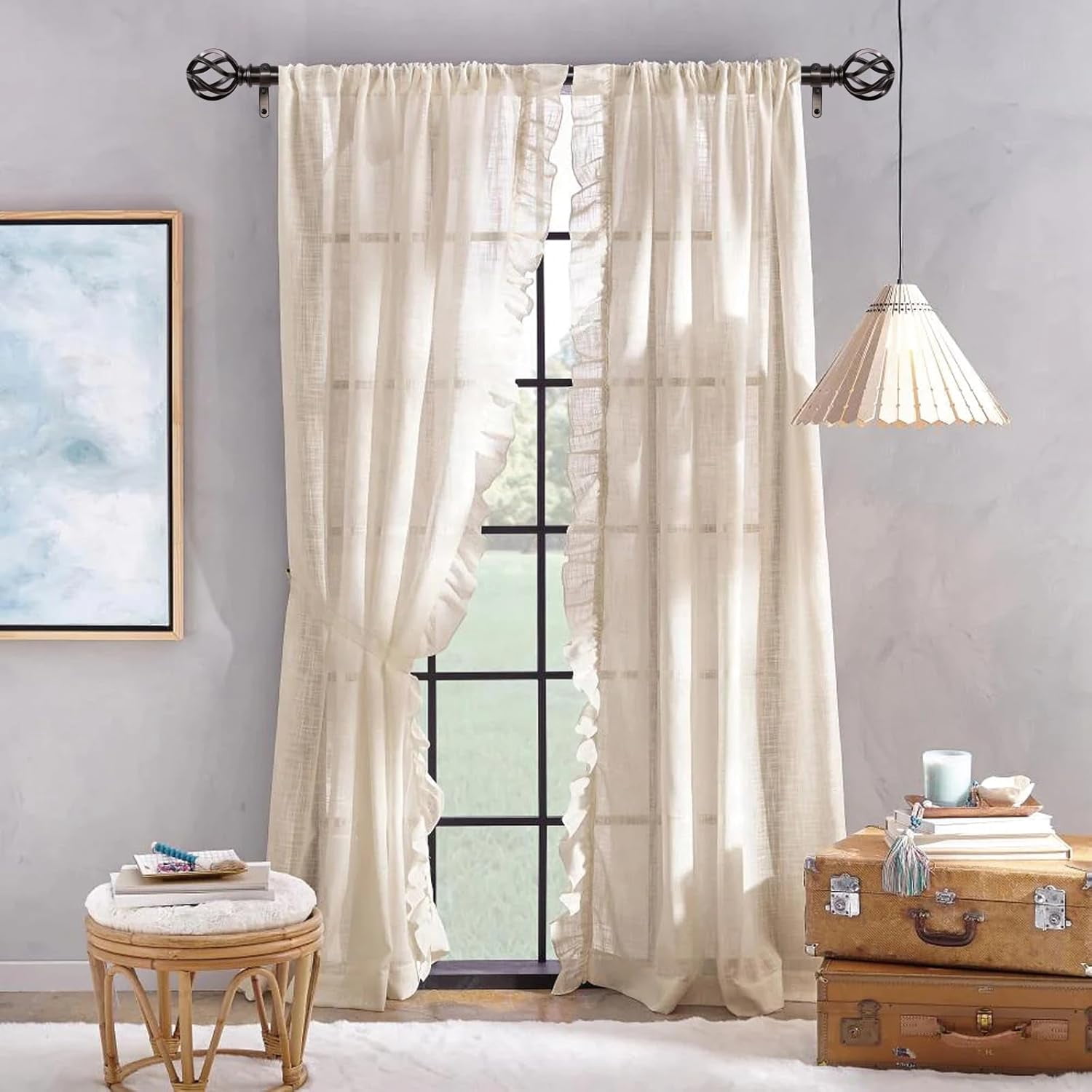 AllWays Plaza Nickel Curtain Rods 18 to 88 Inches, 1 Inch Modern Drapery Rods, Adjustable Heavy Duty Curtain Rod, with Twisted Cage Finial for Home & Office (18"-88"Antique Nickel)