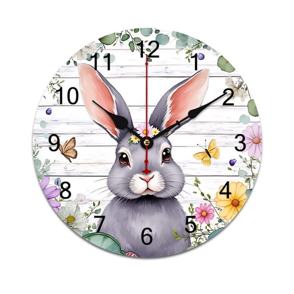 Rabbit Colorful Flowers Time Decorative Wall Clocks Round Large Wall Watch Bedroom Home Decor 10 12 14 Inch