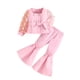thumbnail image 1 of Odeerbi 3-9 Años Niñas Trajes de Algodón Tul Chaqueta Blazer de Manga Larga Con Pantalones Acampanados Set Knot Notched Lapel Traje Chaqueta Pantalones Largos Set, 1 of 4