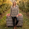 thumbnail image 6 of Hsovts Women Plaid Flannel Shirt, Button Down Buffalo Check Long Sleeve Breathable Fabric Loose Casual Outerwear Multi‑Color Tartan Shirts for Hiking and Daily Wear Light Brown L, 6 of 8