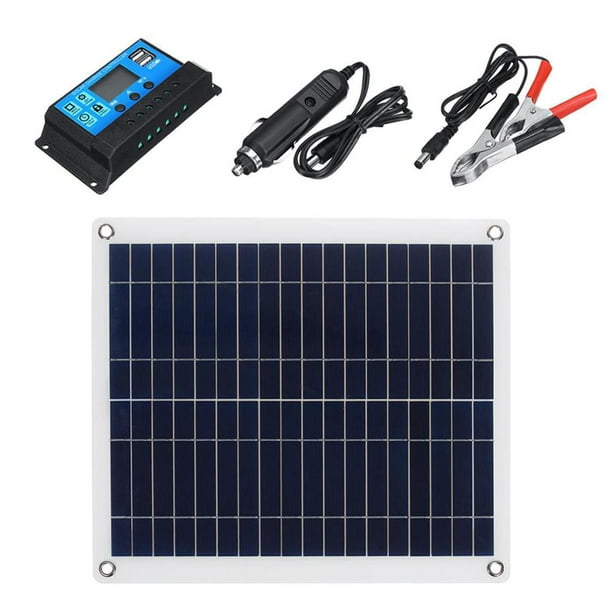 Kit de Panel Solar 25w Controlador de Carga Solar 10A + Cable de Extensión con Batería